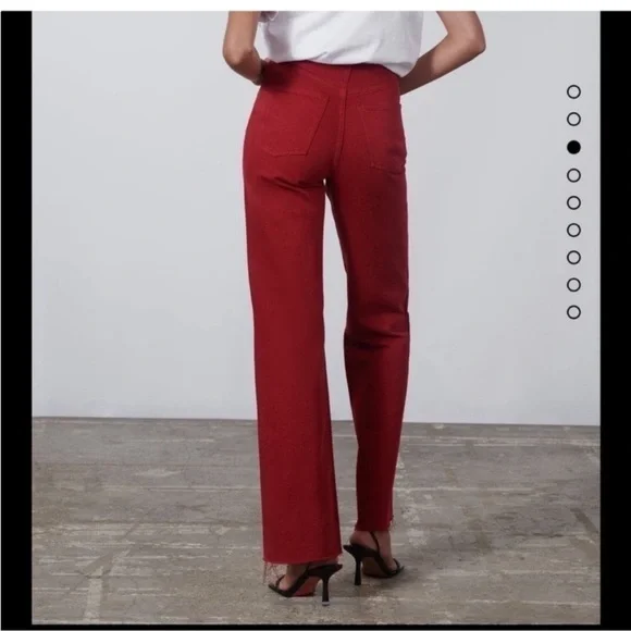 Zara The 90's Full Length Jeans Red Size 4 buttons fly raw ham - Picture 4 of 16